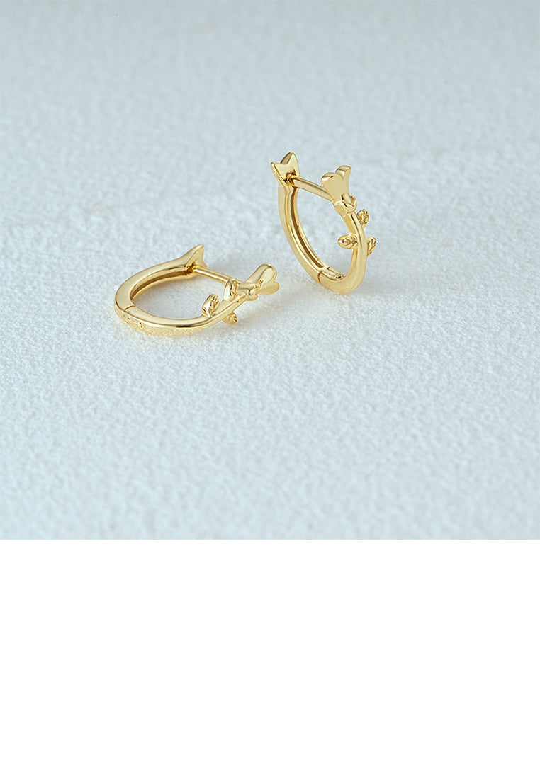 925 Sterling Silver Plated Gold Simple Romantic Rose Hoop Earrings
