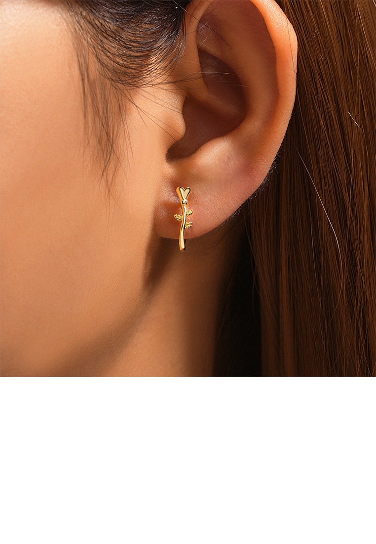 925 Sterling Silver Plated Gold Simple Romantic Rose Hoop Earrings