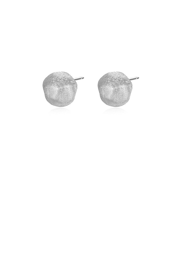 925 Sterling Silver Simple and Fashion Brushed Irregular Round Bead Stud Earrings