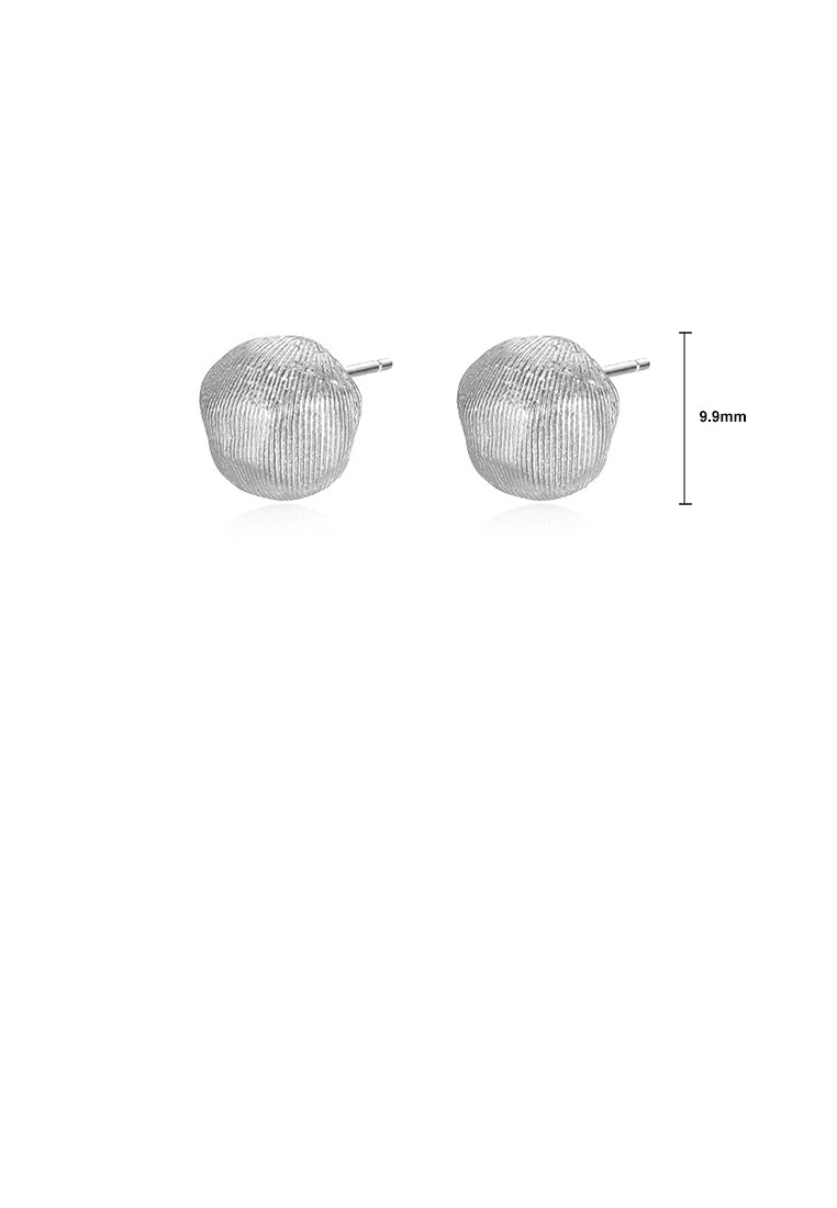 925 Sterling Silver Simple and Fashion Brushed Irregular Round Bead Stud Earrings
