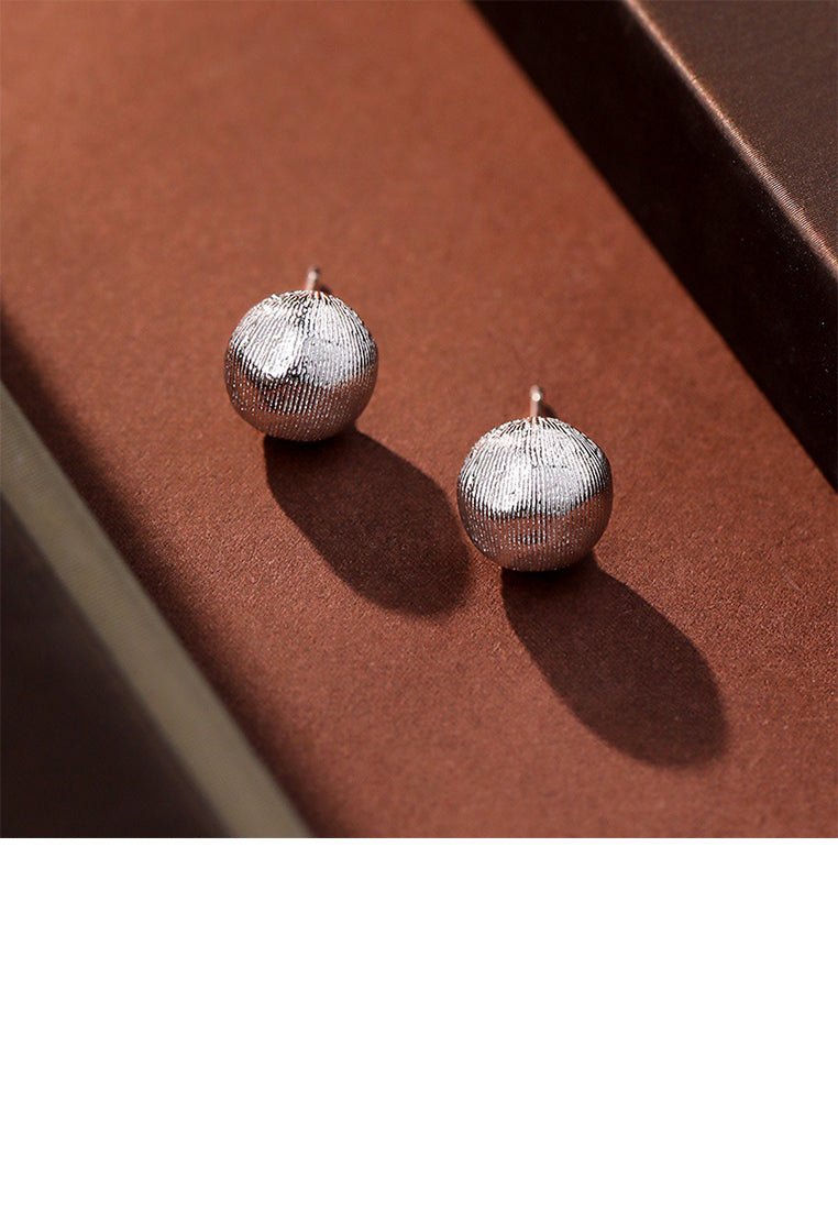 925 Sterling Silver Simple and Fashion Brushed Irregular Round Bead Stud Earrings