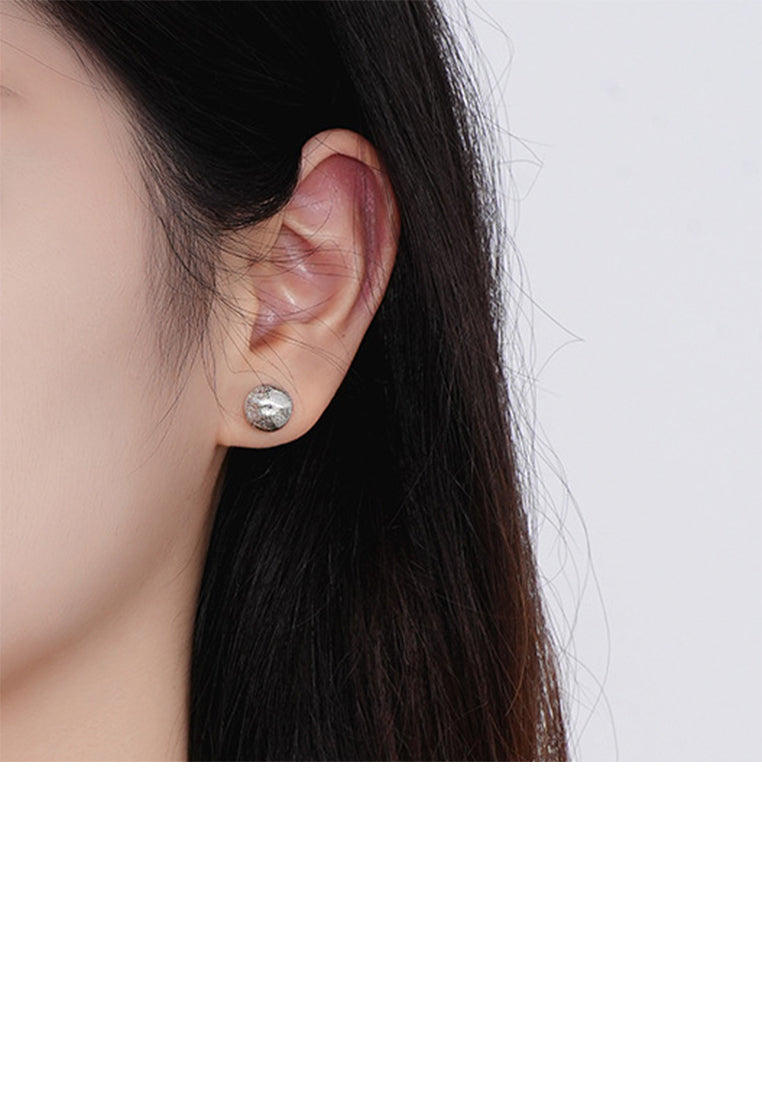 925 Sterling Silver Simple and Fashion Brushed Irregular Round Bead Stud Earrings