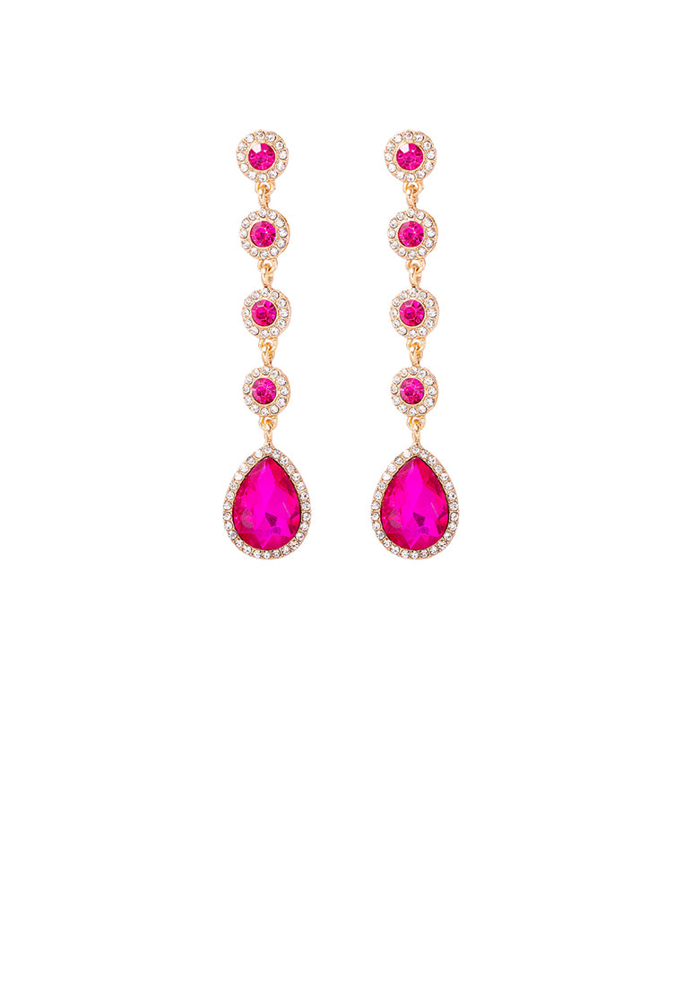 Fashion Temperament Plated Gold Water Drop-shaped Geometric Tassel Earrings with Pink Cubic Zirconia - Luxurious Look - Vibrant Color