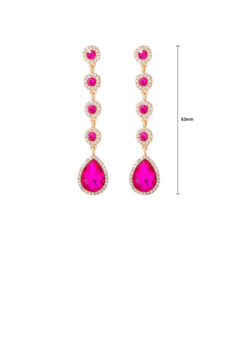 Fashion Temperament Plated Gold Water Drop-shaped Geometric Tassel Earrings with Pink Cubic Zirconia - Luxurious Look - Vibrant Color