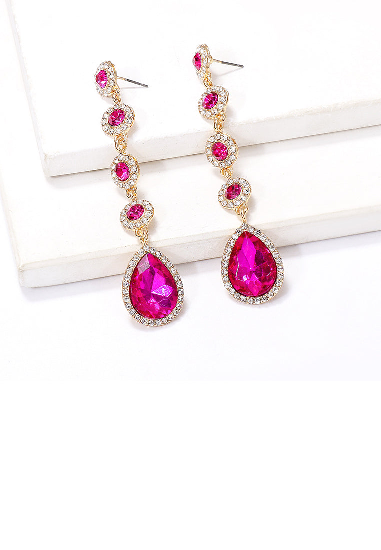 Fashion Temperament Plated Gold Water Drop-shaped Geometric Tassel Earrings with Pink Cubic Zirconia - Luxurious Look - Vibrant Color