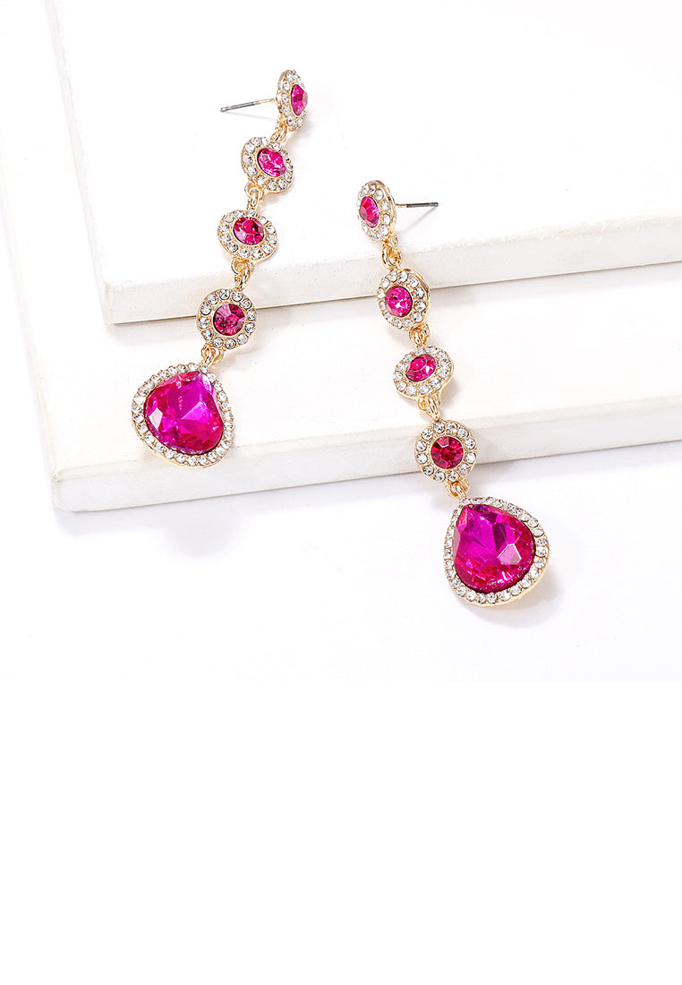 Fashion Temperament Plated Gold Water Drop-shaped Geometric Tassel Earrings with Pink Cubic Zirconia - Luxurious Look - Vibrant Color
