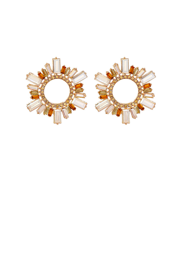 Fashion and Simple Plated Gold Hollow Circle Geometric Stud Earrings with Champagne Cubic Zirconia - Luxurious Look