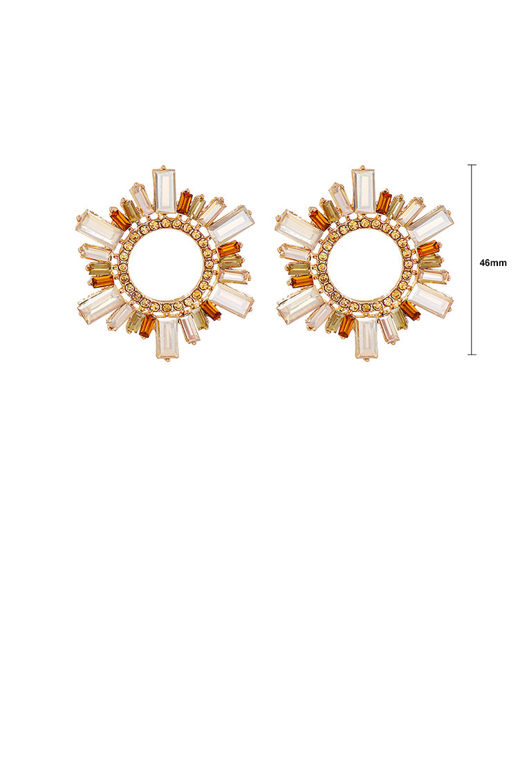 Fashion and Simple Plated Gold Hollow Circle Geometric Stud Earrings with Champagne Cubic Zirconia - Luxurious Look