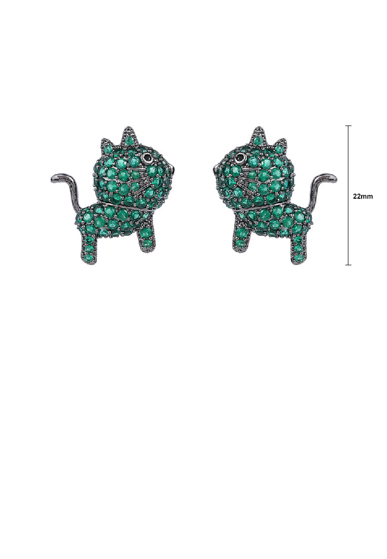 Simple Brilliant Green Cat Stud Earrings with Cubic Zirconia - Luxurious Look