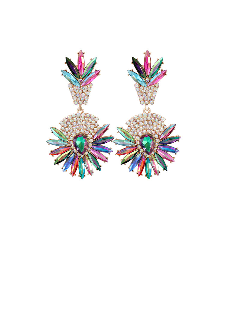 Fashion Brilliant Plated Gold Floral Geometric Round Earrings with Colored Cubic Zirconia - Luxurious Look