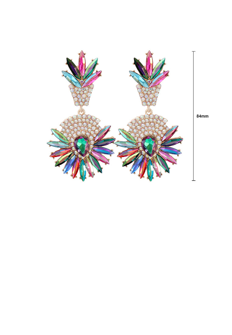 Fashion Brilliant Plated Gold Floral Geometric Round Earrings with Colored Cubic Zirconia - Luxurious Look