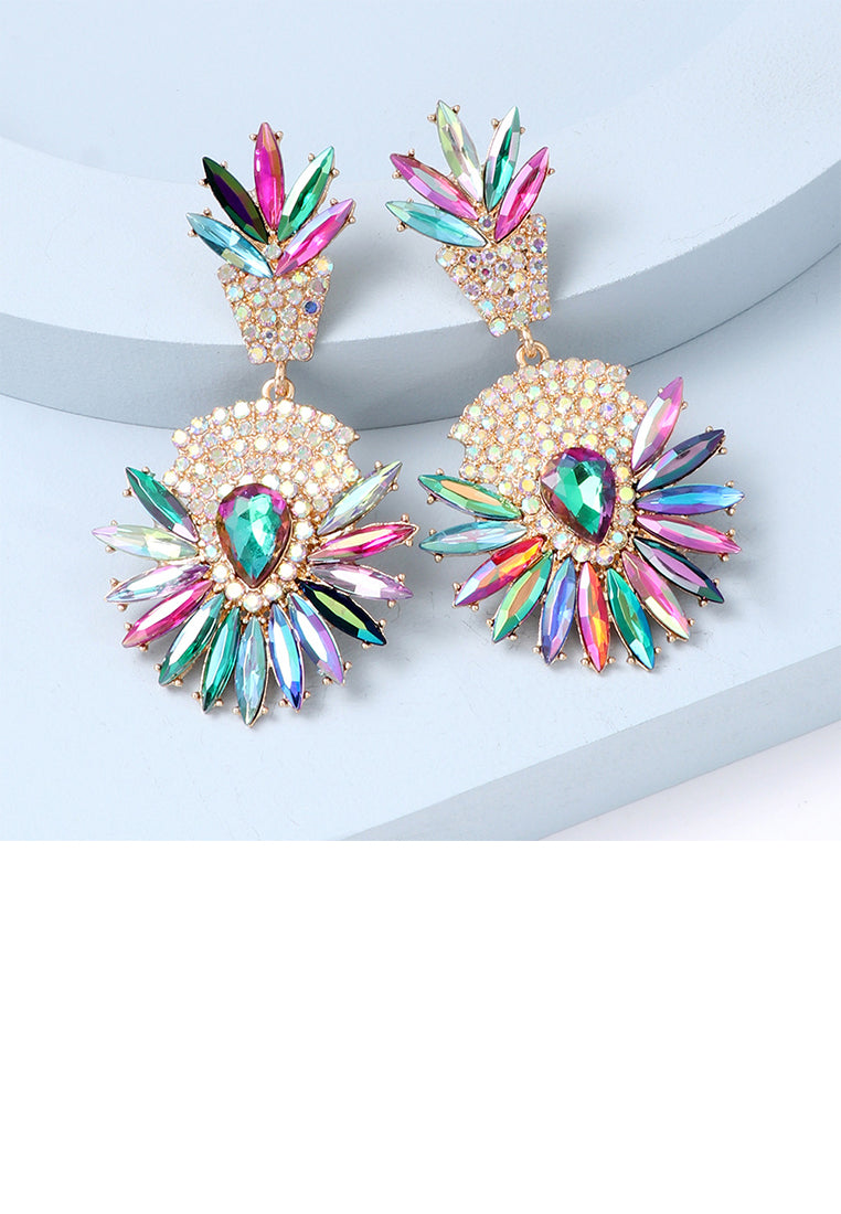 Fashion Brilliant Plated Gold Floral Geometric Round Earrings with Colored Cubic Zirconia - Luxurious Look