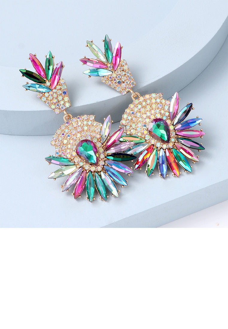 Fashion Brilliant Plated Gold Floral Geometric Round Earrings with Colored Cubic Zirconia - Luxurious Look