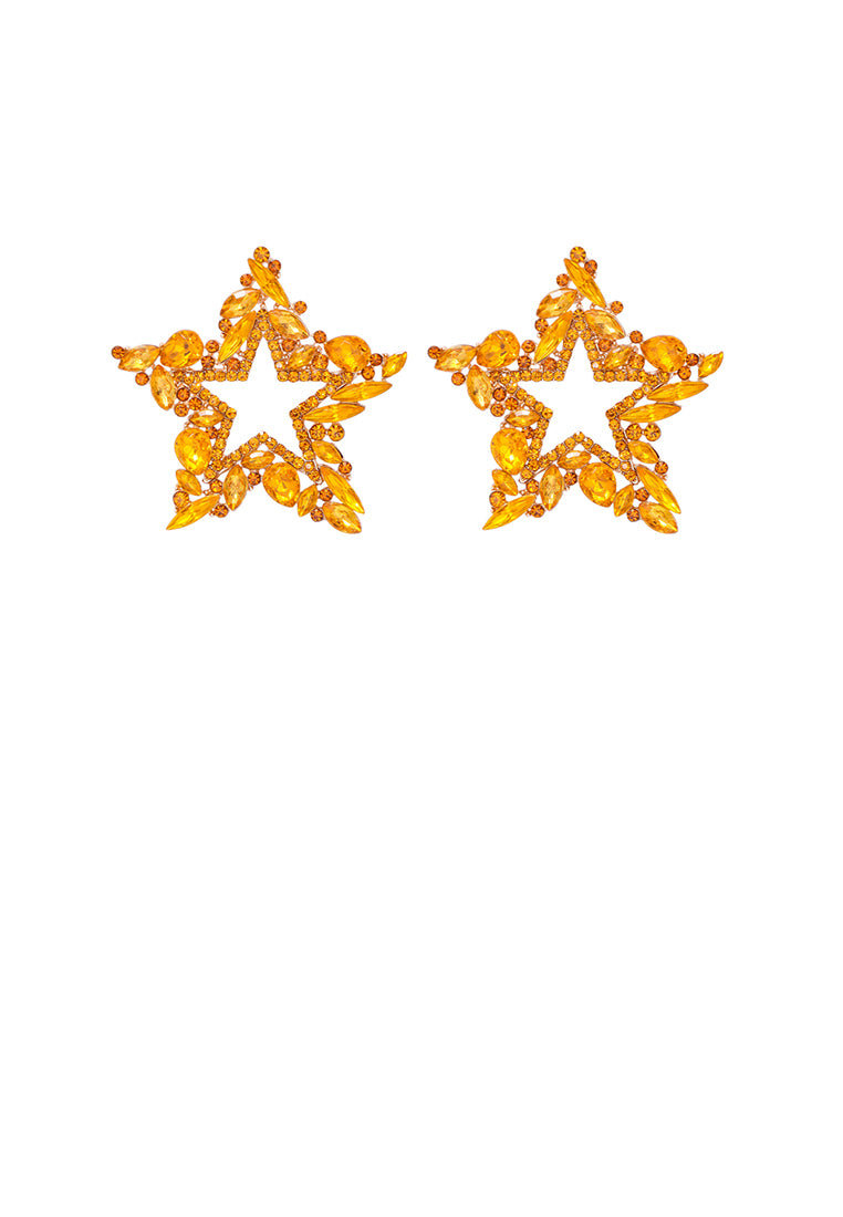 Simple Brilliant Plated Gold Hollow Star Stud Earrings with Yellow Cubic Zirconia - Luxurious Look