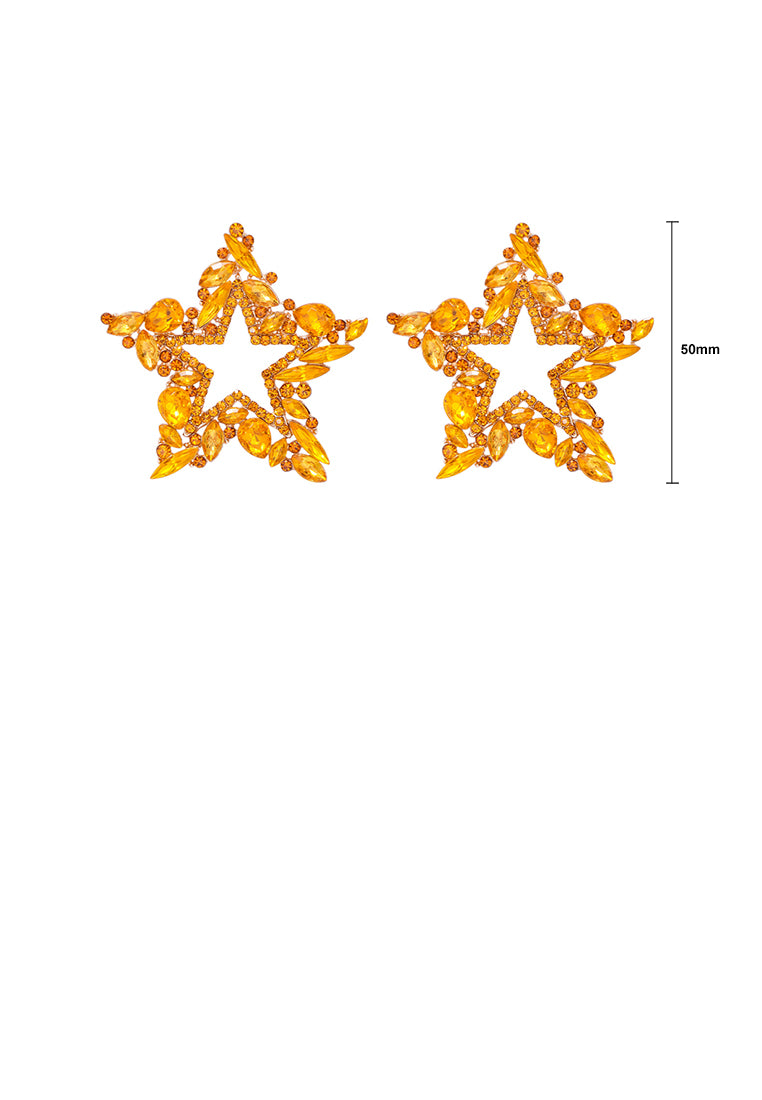 Simple Brilliant Plated Gold Hollow Star Stud Earrings with Yellow Cubic Zirconia - Luxurious Look