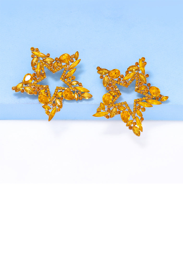 Simple Brilliant Plated Gold Hollow Star Stud Earrings with Yellow Cubic Zirconia - Luxurious Look