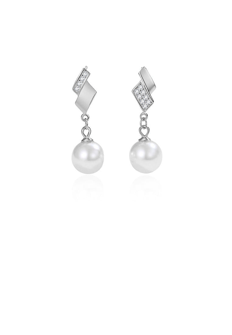 925 Sterling Silver Simple and Fashion Geometric Tassel Imitation Pearl Earrings with Cubic Zirconia - Luxurious Look