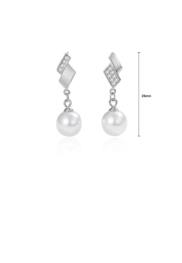 925 Sterling Silver Simple and Fashion Geometric Tassel Imitation Pearl Earrings with Cubic Zirconia - Luxurious Look