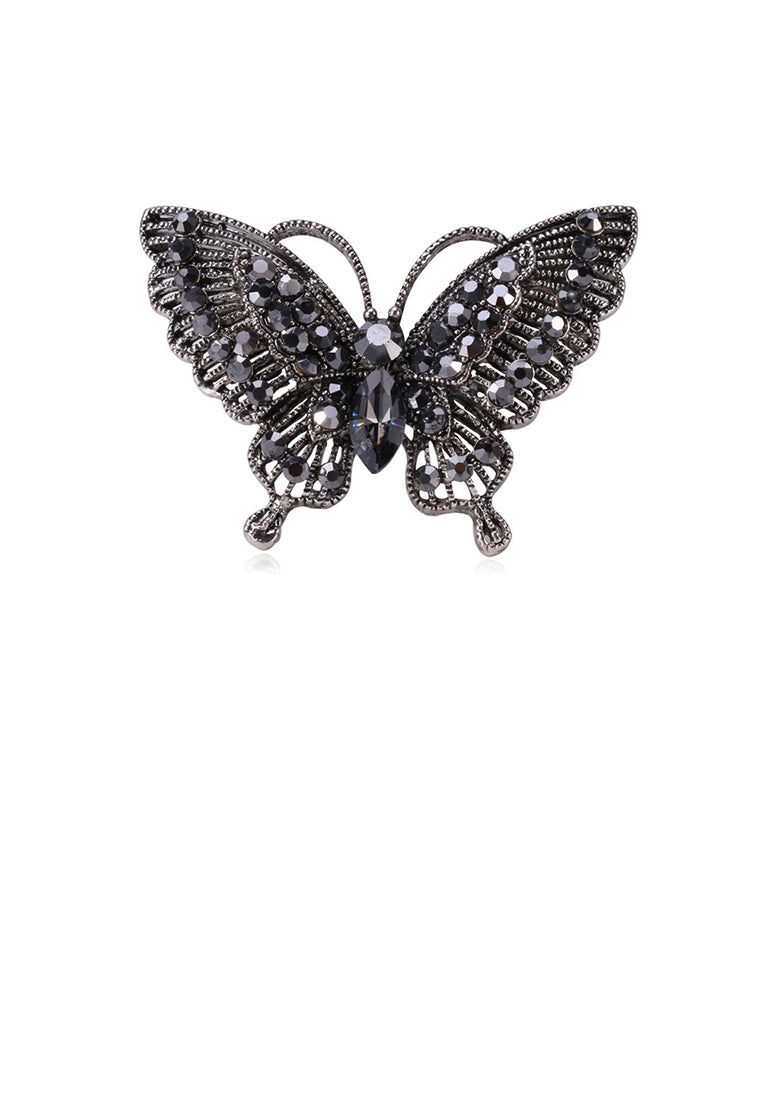Fashion and Elegant Butterfly Brooch with Black Cubic Zirconia - Luxurious Look