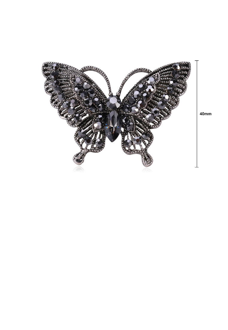 Fashion and Elegant Butterfly Brooch with Black Cubic Zirconia - Luxurious Look