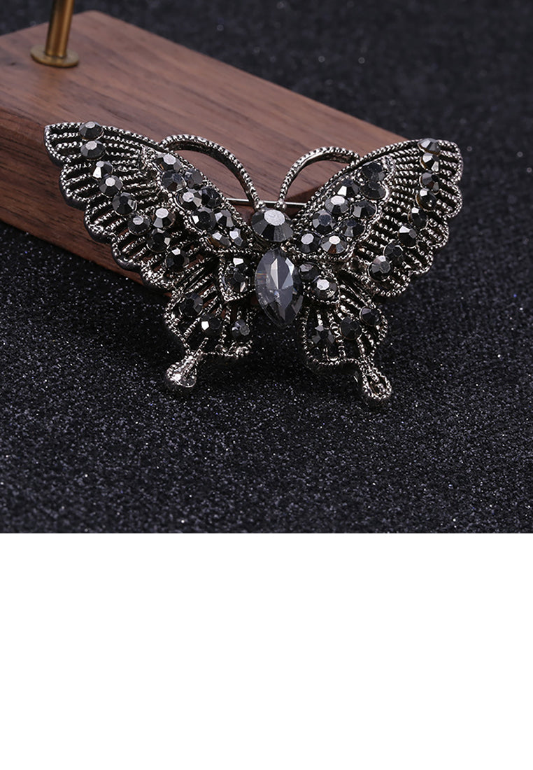 Fashion and Elegant Butterfly Brooch with Black Cubic Zirconia - Luxurious Look