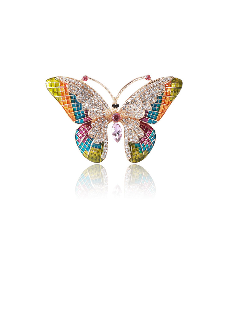 Fashion Bright Plated Gold Color Butterfly Brooch with Cubic Zirconia - Luxurious Look