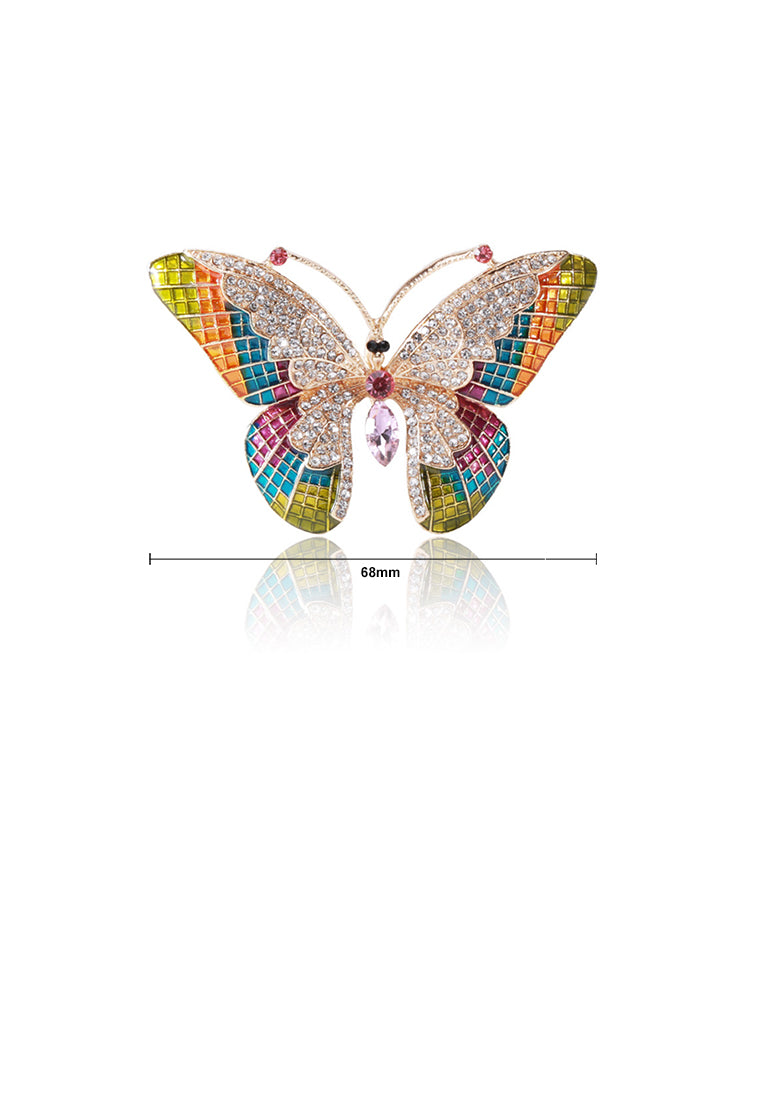 Fashion Bright Plated Gold Color Butterfly Brooch with Cubic Zirconia - Luxurious Look