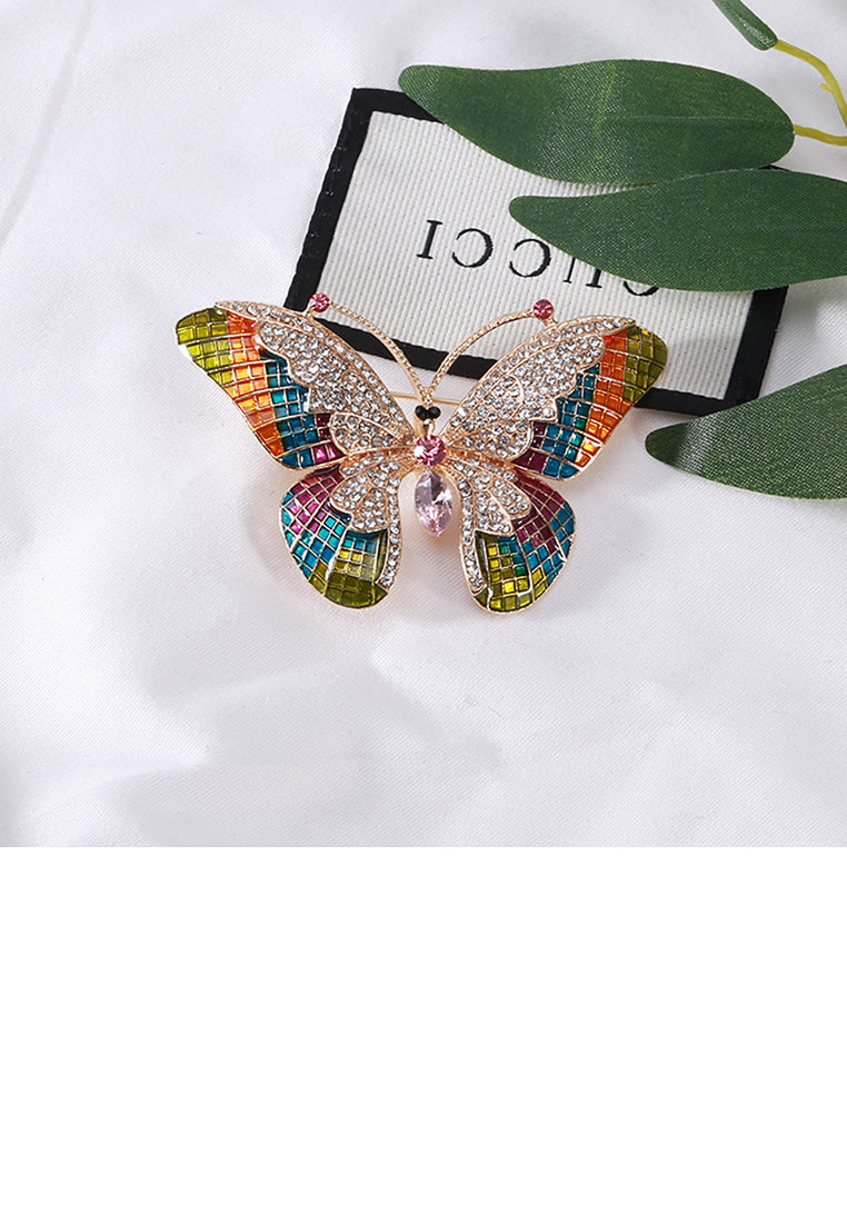Fashion Bright Plated Gold Color Butterfly Brooch with Cubic Zirconia - Luxurious Look