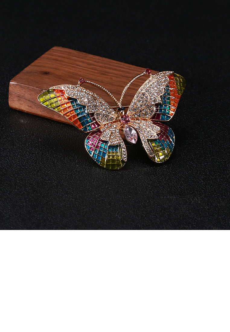 Fashion Bright Plated Gold Color Butterfly Brooch with Cubic Zirconia - Luxurious Look