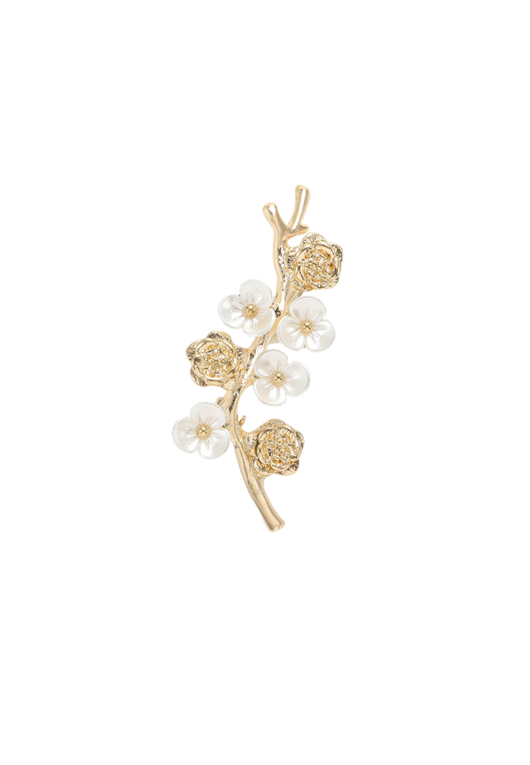 Fashion and Simple Plated Gold Branch Flower Imitation Pearl Brooch with Cubic Zirconia - Luxurious Look