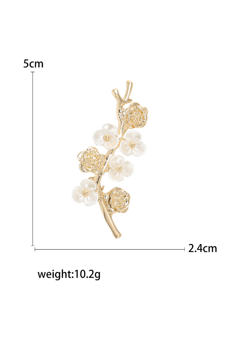 Fashion and Simple Plated Gold Branch Flower Imitation Pearl Brooch with Cubic Zirconia - Luxurious Look