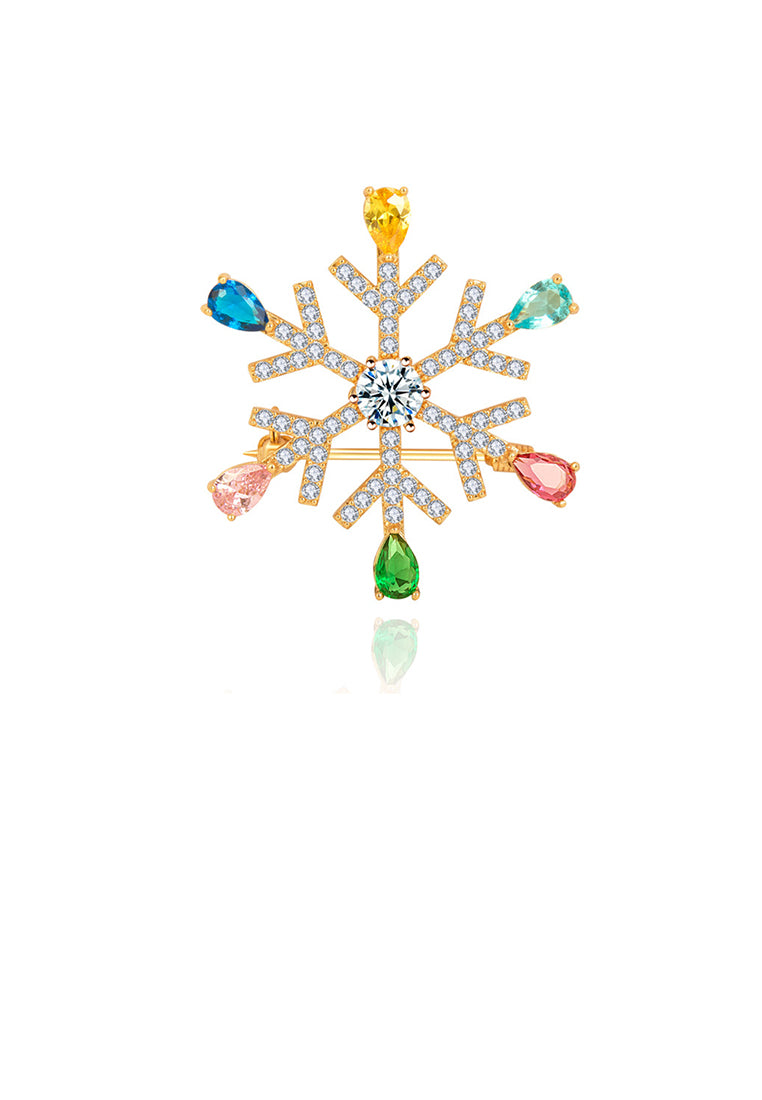 Fashion and Simple Plated Gold Snowflake Brooch with Colorful Cubic Zirconia - Luxurious Look