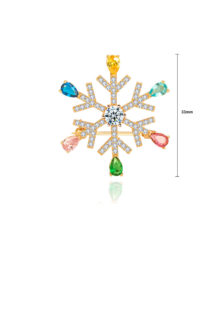 Fashion and Simple Plated Gold Snowflake Brooch with Colorful Cubic Zirconia - Luxurious Look