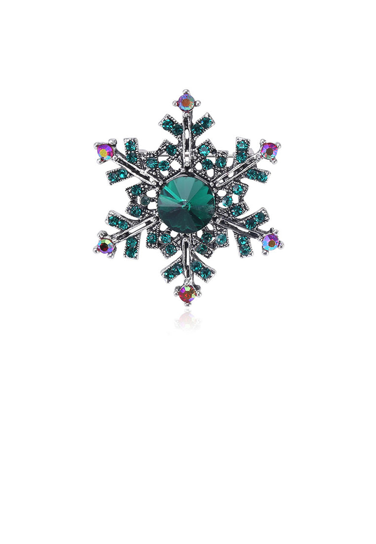 Fashion Bright Snowflake Brooch with Green Cubic Zirconia - Luxurious Look
