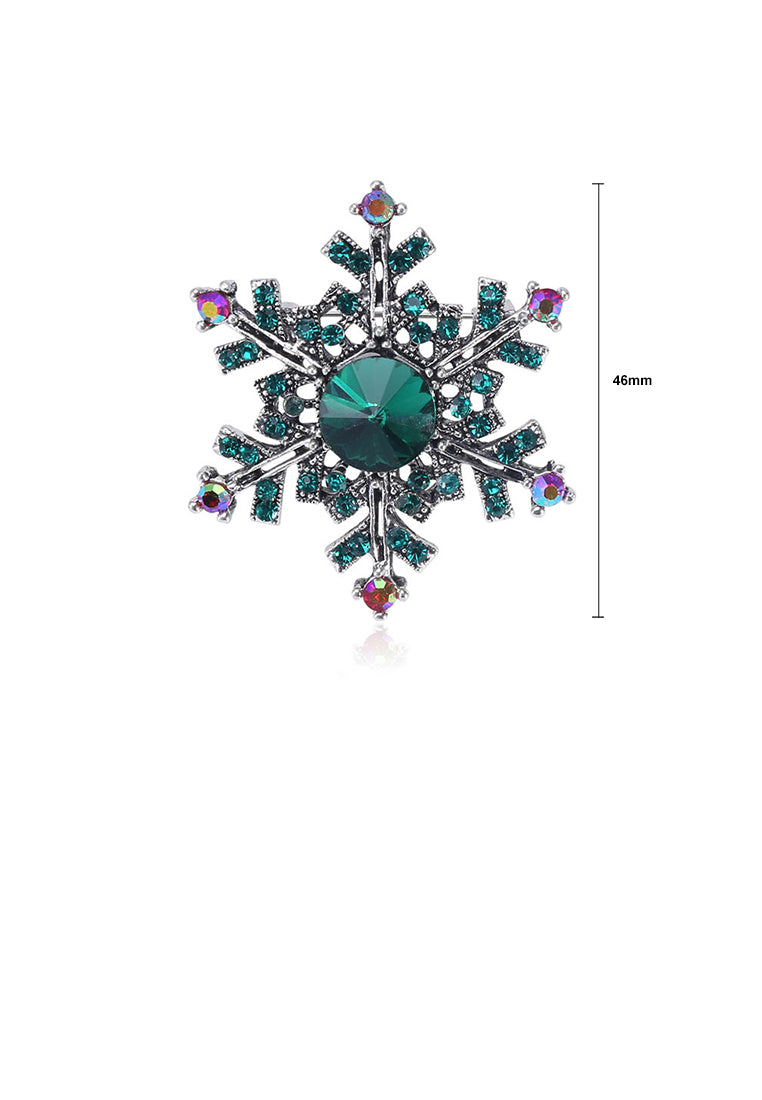 Fashion Bright Snowflake Brooch with Green Cubic Zirconia - Luxurious Look