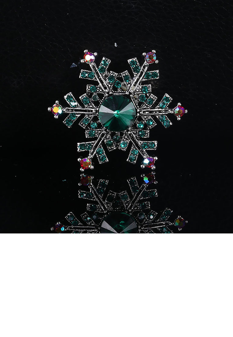 Fashion Bright Snowflake Brooch with Green Cubic Zirconia - Luxurious Look