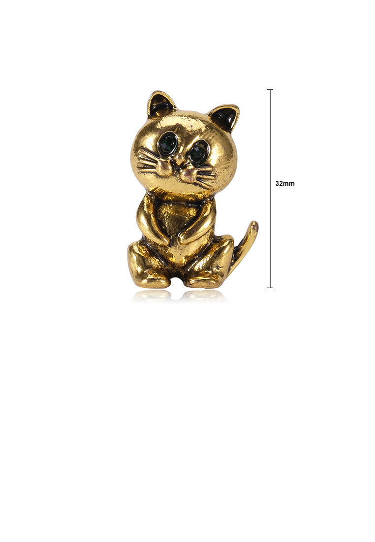 Simple and Cute Plated Gold Cat Brooch with Cubic Zirconia - Luxurious Look