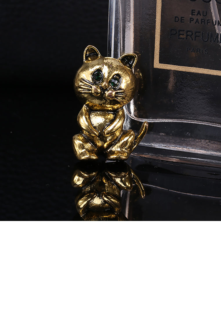 Simple and Cute Plated Gold Cat Brooch with Cubic Zirconia - Luxurious Look