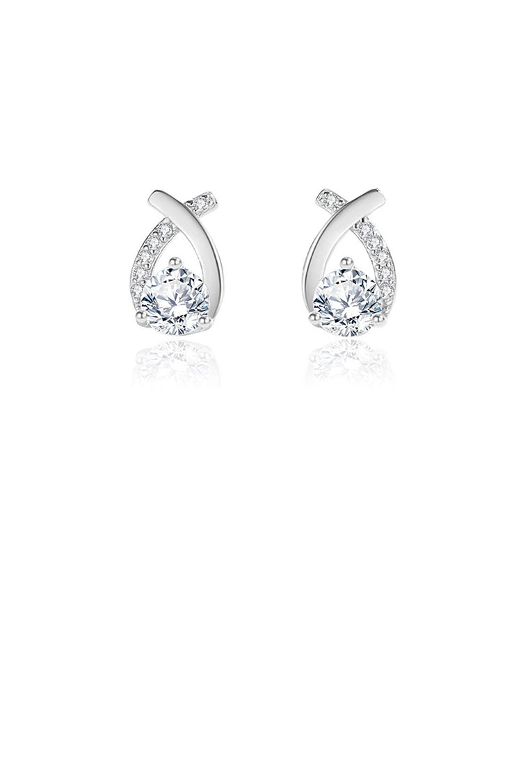 925 Sterling Silver Simple and Fashion Water Drop-shaped Stud Earrings with Cubic Zirconia - Luxurious Look