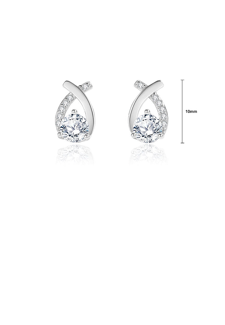 925 Sterling Silver Simple and Fashion Water Drop-shaped Stud Earrings with Cubic Zirconia - Luxurious Look