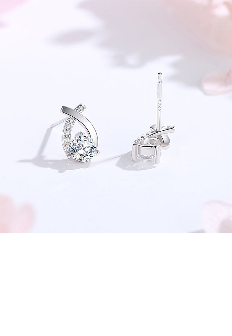 925 Sterling Silver Simple and Fashion Water Drop-shaped Stud Earrings with Cubic Zirconia - Luxurious Look