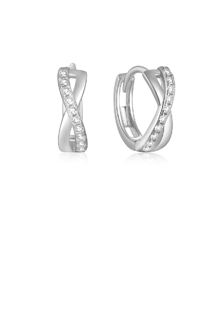 925 Sterling Silver Fashion Simple Cross Geometric Circle Stud Earrings with Cubic Zirconia - Luxurious Look