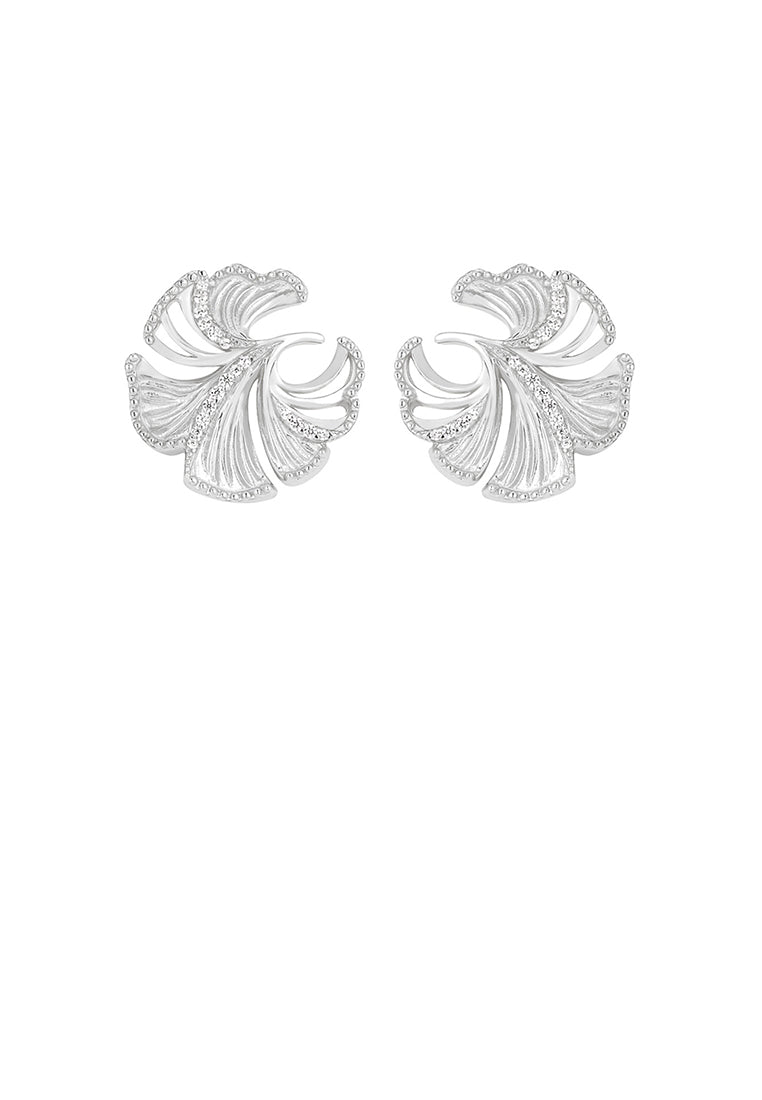 925 Sterling Silver Fashion Simple Ginkgo Leaf Stud Earrings with Cubic Zirconia - Luxurious Look