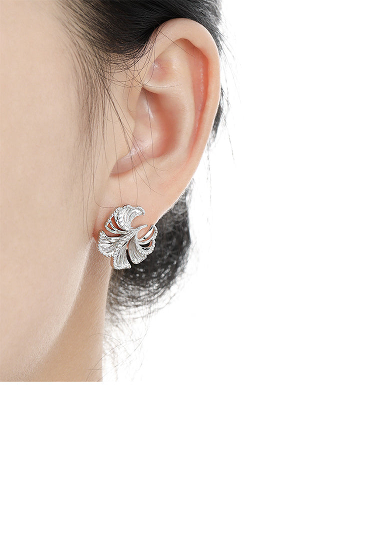 925 Sterling Silver Fashion Simple Ginkgo Leaf Stud Earrings with Cubic Zirconia - Luxurious Look