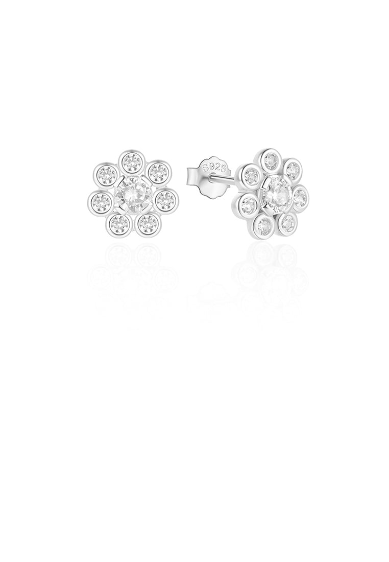 925 Sterling Silver Simple Fashion Flower Stud Earrings with Cubic Zirconia - Luxurious Look