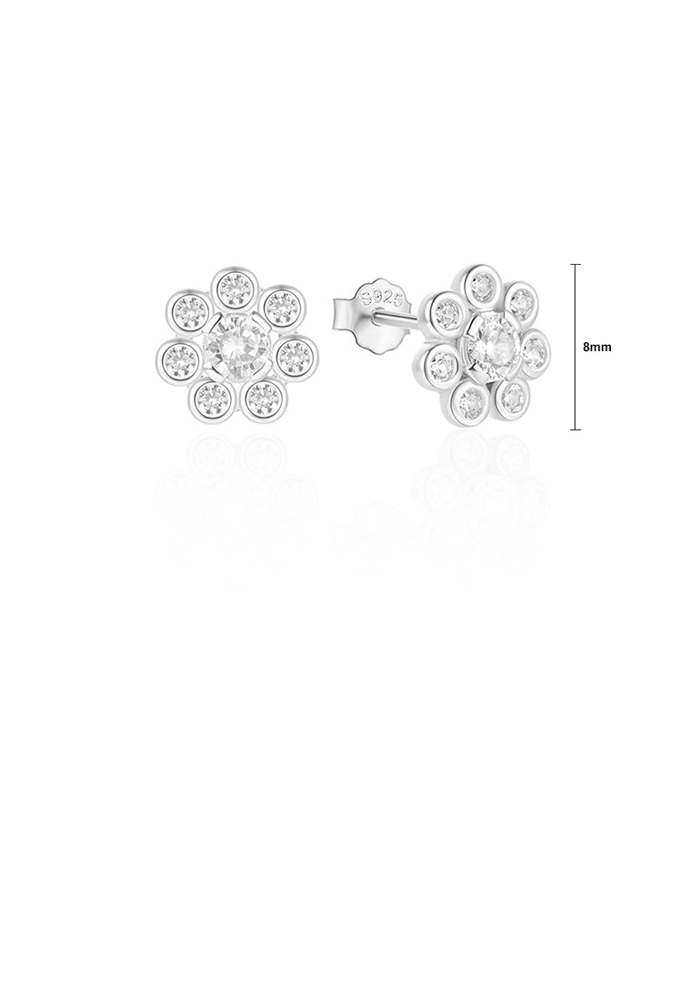 925 Sterling Silver Simple Fashion Flower Stud Earrings with Cubic Zirconia - Luxurious Look