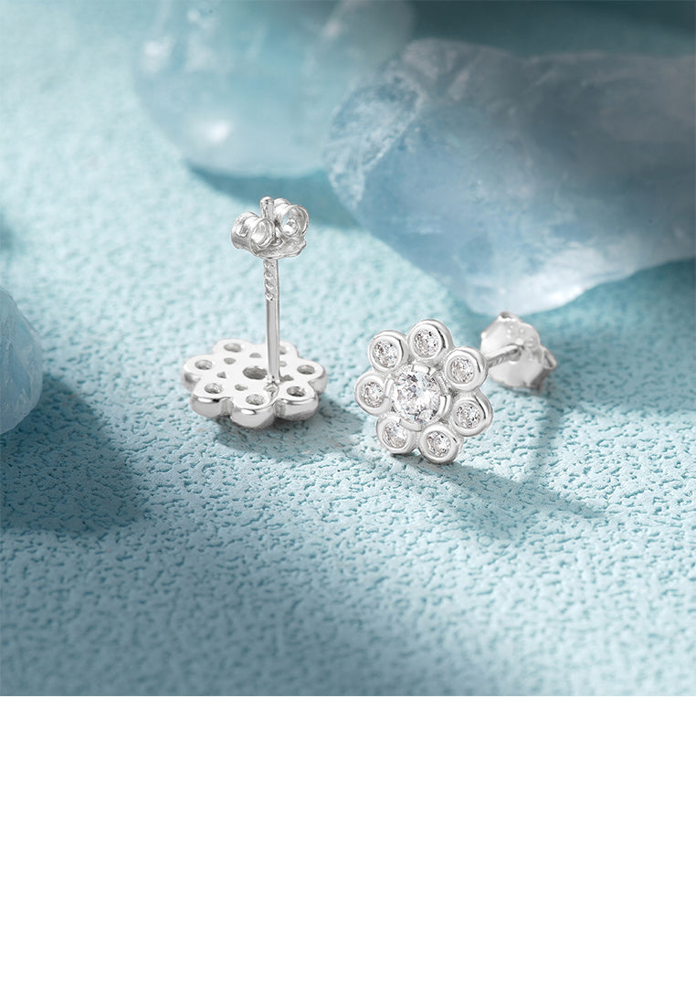 925 Sterling Silver Simple Fashion Flower Stud Earrings with Cubic Zirconia - Luxurious Look