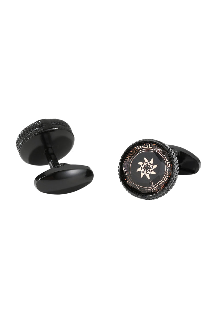 Men's Cufflinks Creative Round Sand Black Exquisite Brown Pattern Lining Shirt Accessories Pair