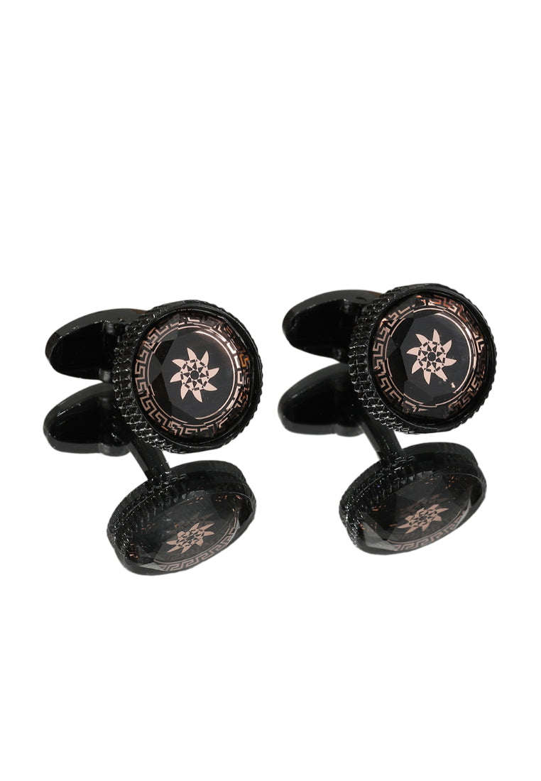 Men's Cufflinks Creative Round Sand Black Exquisite Brown Pattern Lining Shirt Accessories Pair