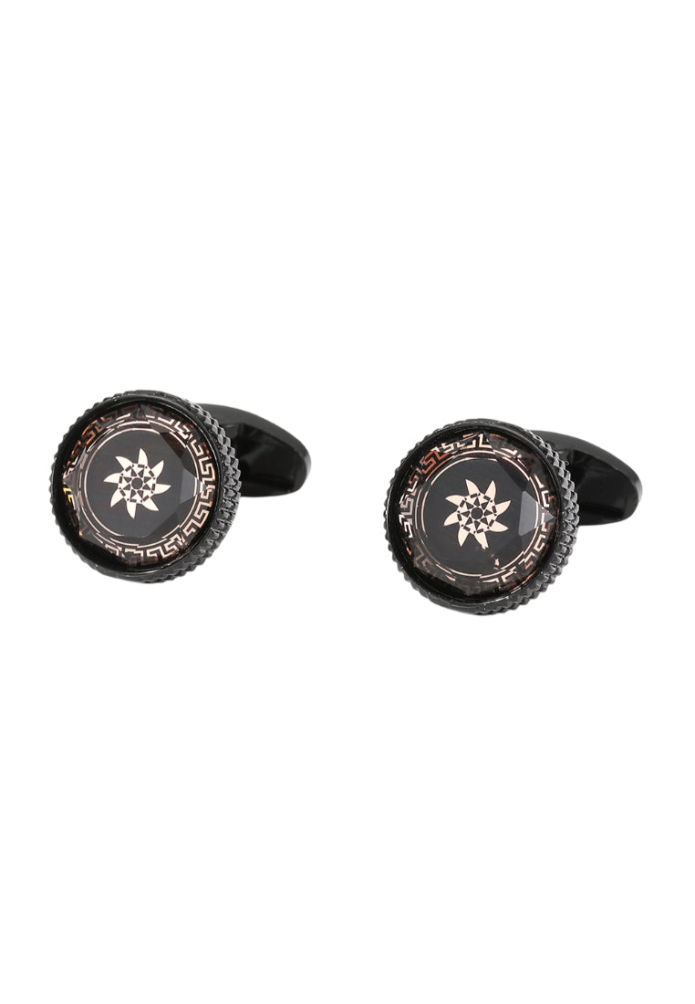 Men's Cufflinks Creative Round Sand Black Exquisite Brown Pattern Lining Shirt Accessories Pair